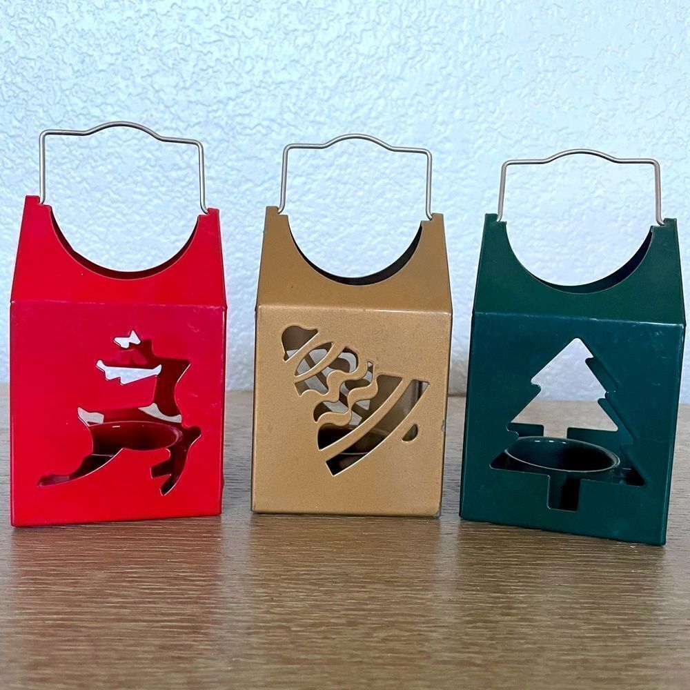 3-pc Christmas Metal Design Hanging Tea Light Candle Holders